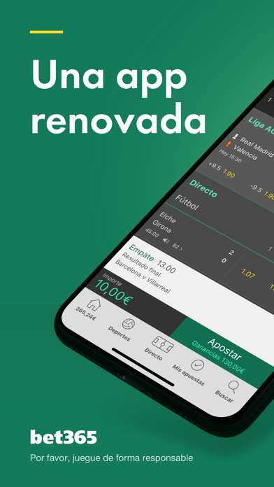 App móvil de Bet365 - pantalla principal