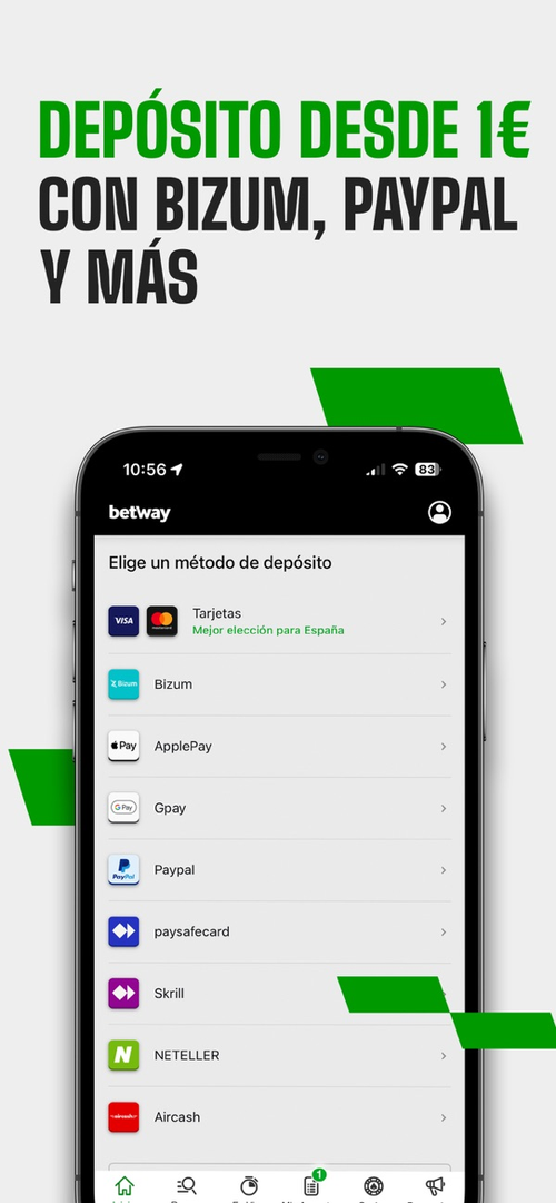 App móvil de Betway - sección deportes