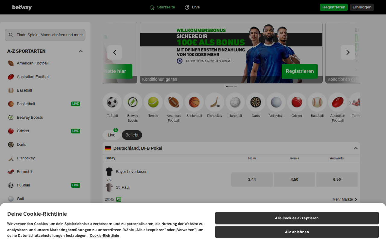 Sección de deportes de Betway