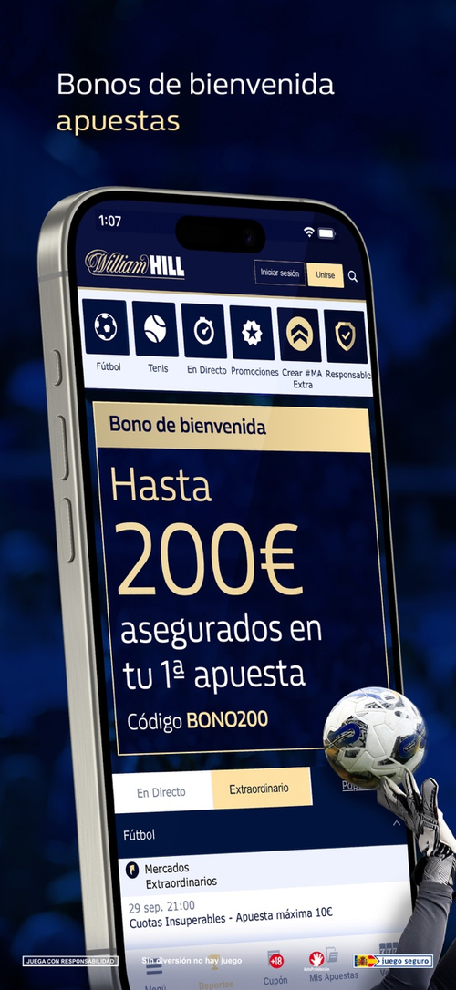 App móvil de William Hill - pantalla principal